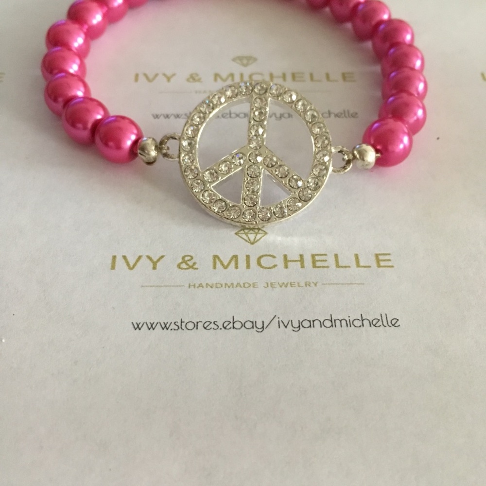 Peace Silver Link Beaded Bracelet